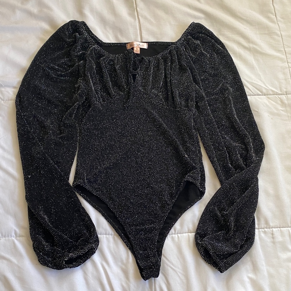 Sparkle Long-Sleeve Black Bodysuit
